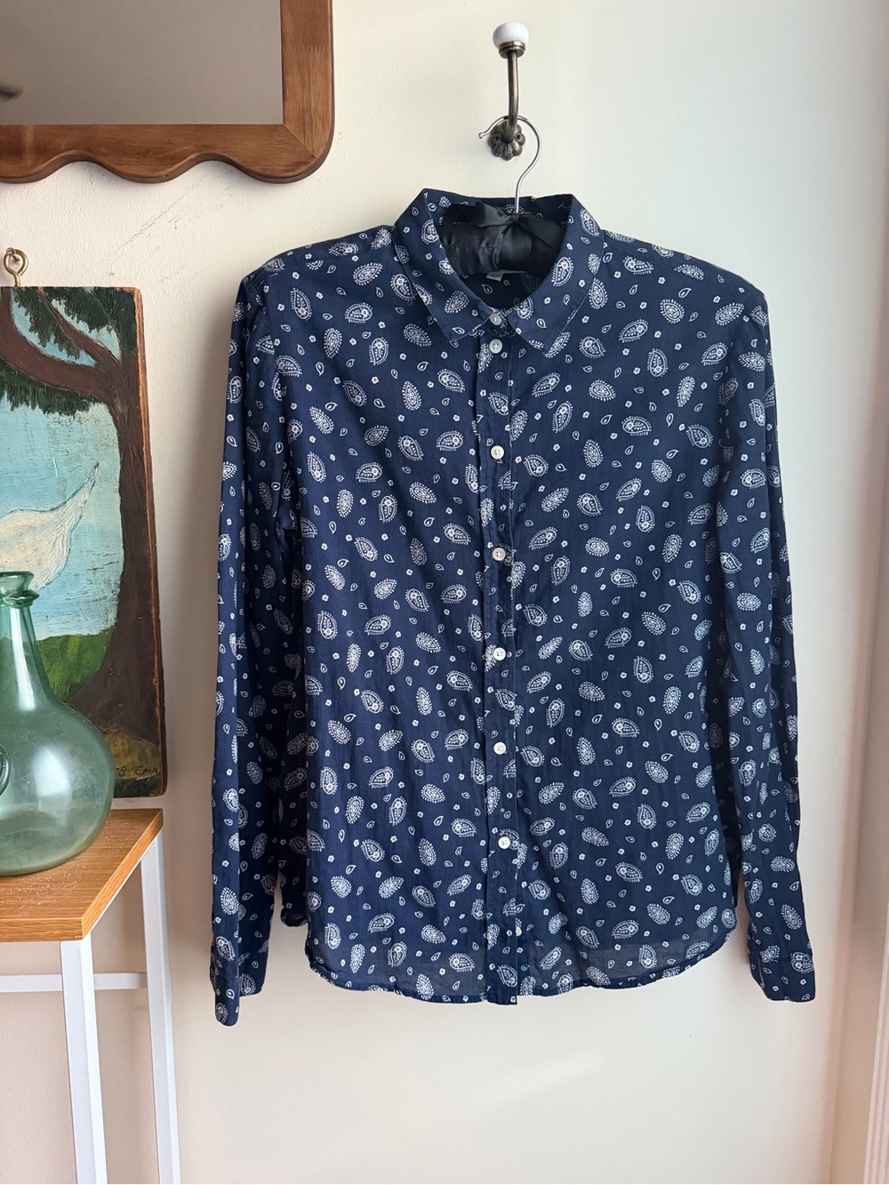 Sézane Navy Paisley Print Cotton Shirt Size 34 XS
